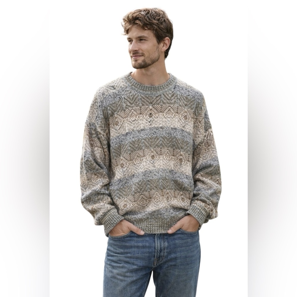 Vintage ISR 90s Knit‎ Sweater XL Geometric Retro Grandpa Pullover